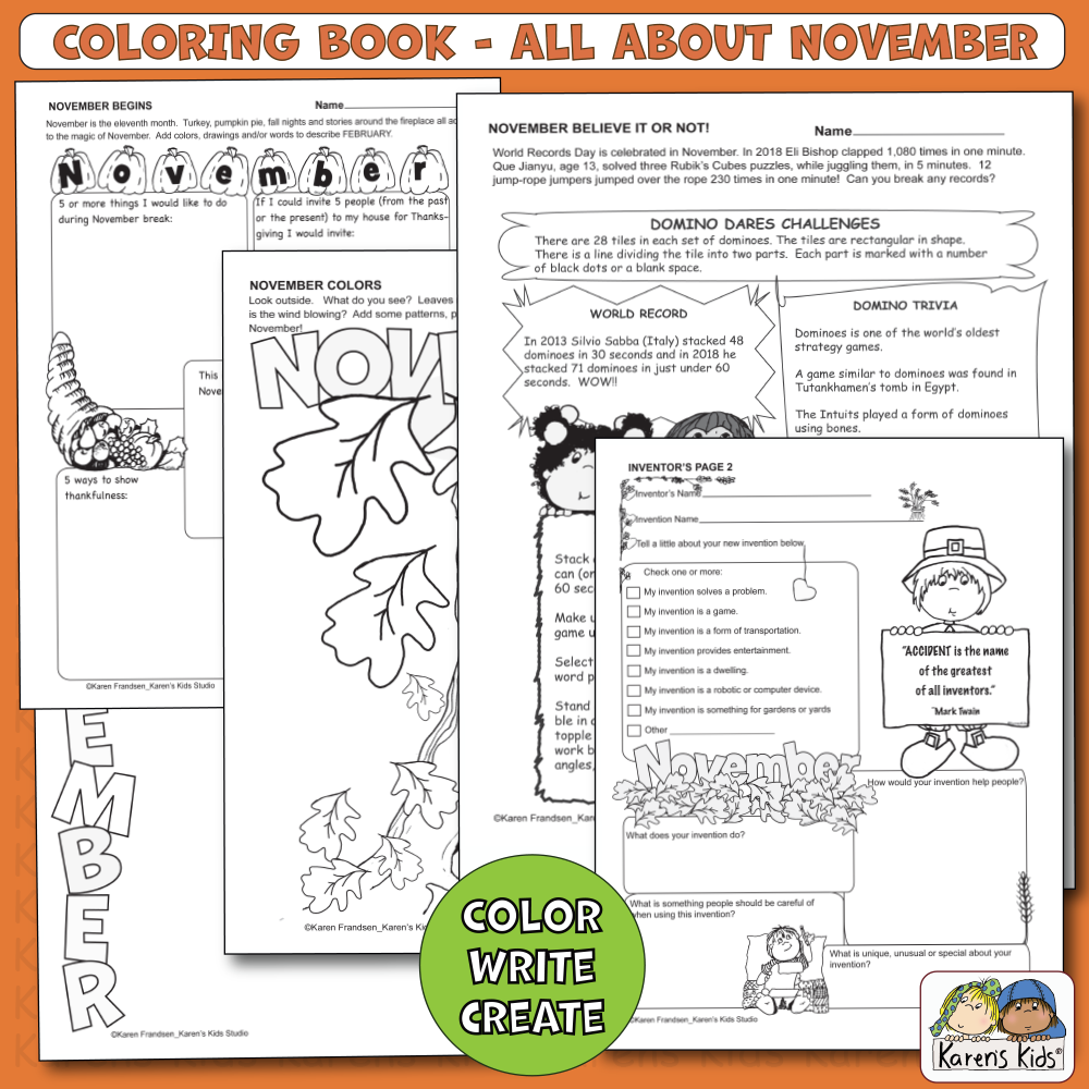 Color Activity Book for November 3rd-5th(Printable)