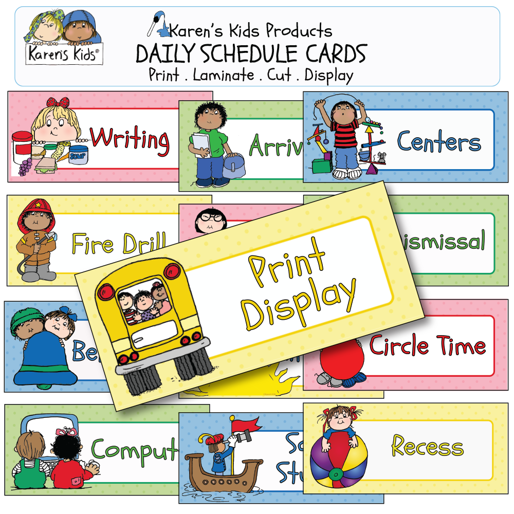 SCHEDULE CARDS for the Day DOTS PATTERN (Karen's Kids Editable Printables)
