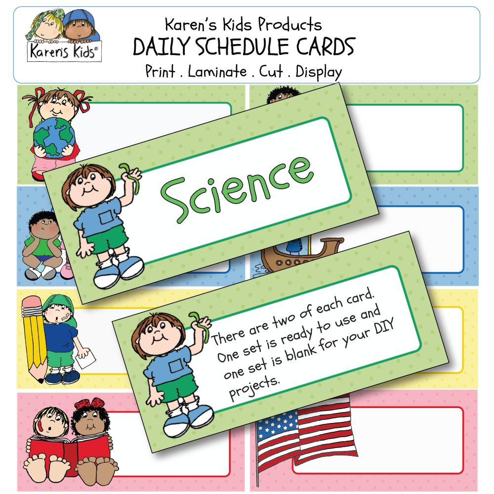 SCHEDULE CARDS for the Day DOTS PATTERN (Karen's Kids Editable Printables)