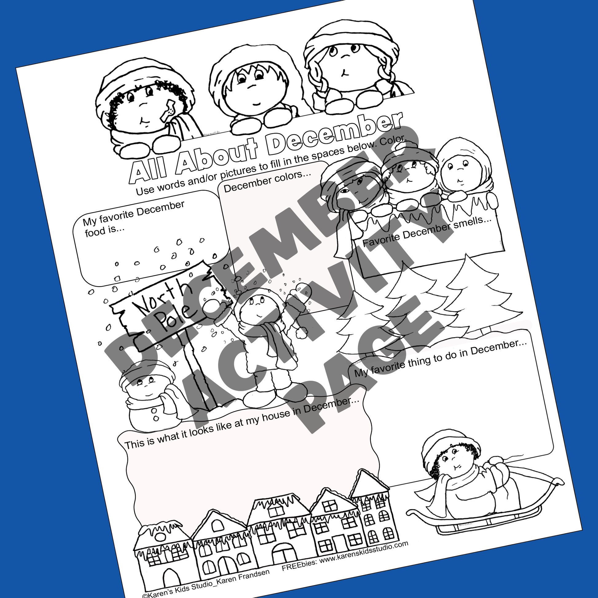 FREE activity page that is included in Karens Kids December Clipart set.
