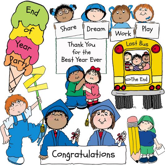 Colorful end of the year party, full color graduation clipart, colorful graduation party clipart.