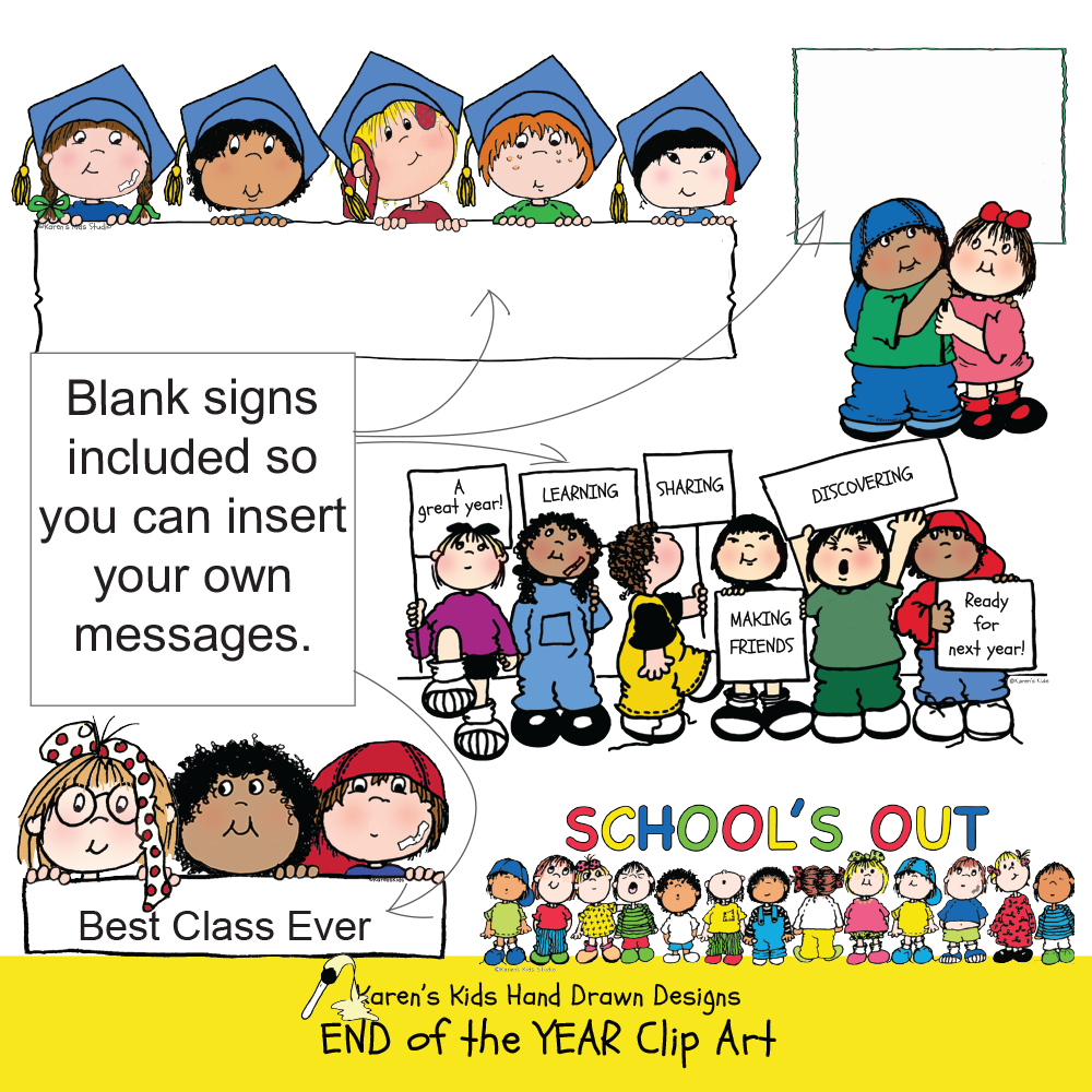 Editable colorful clipart for the end of the school year, colorful clipart signs for graduation.