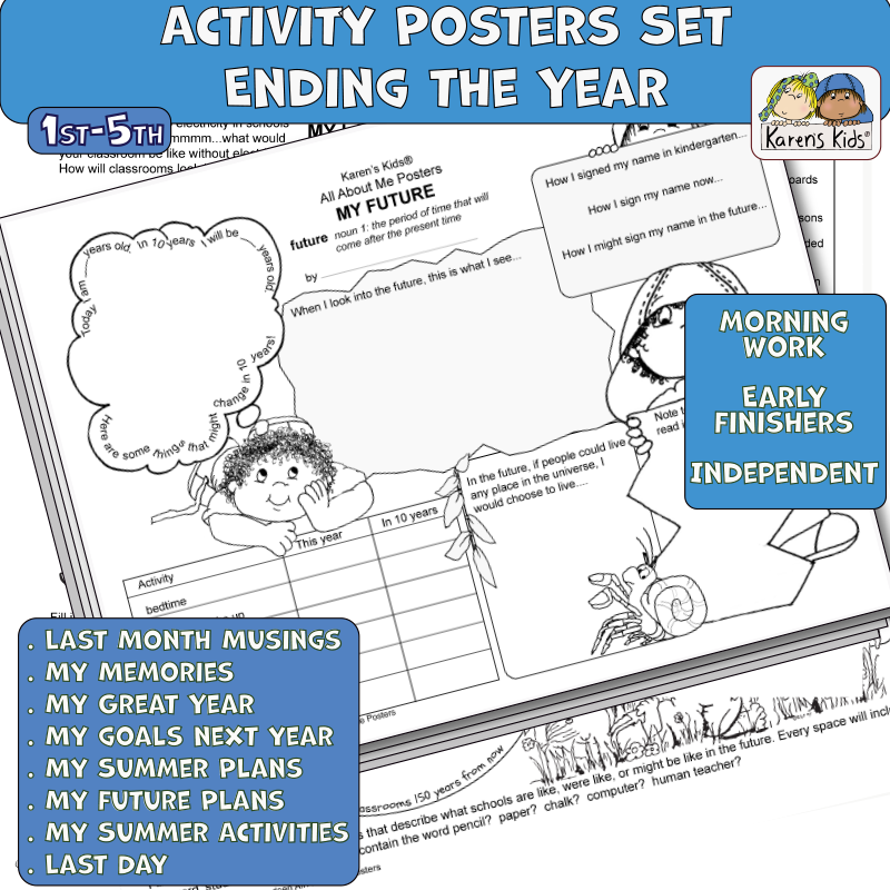 Personal activity posters for grades 1-5. Fun end-of-year pages with fun prompts.