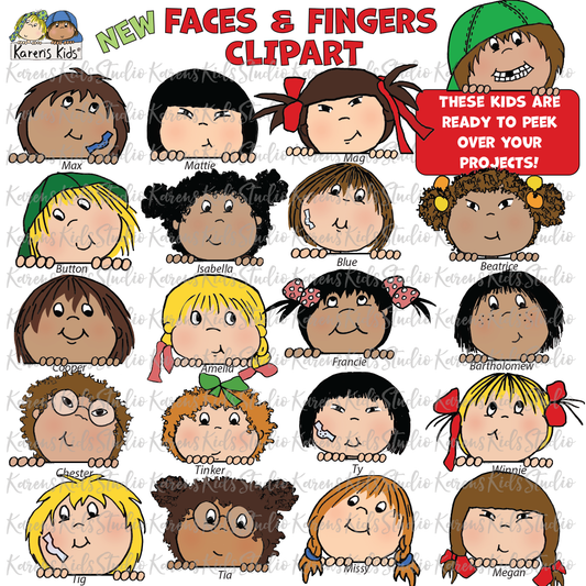 Clip Art Faces Fingers Peeking Kids (Karen's Kids Clipart)