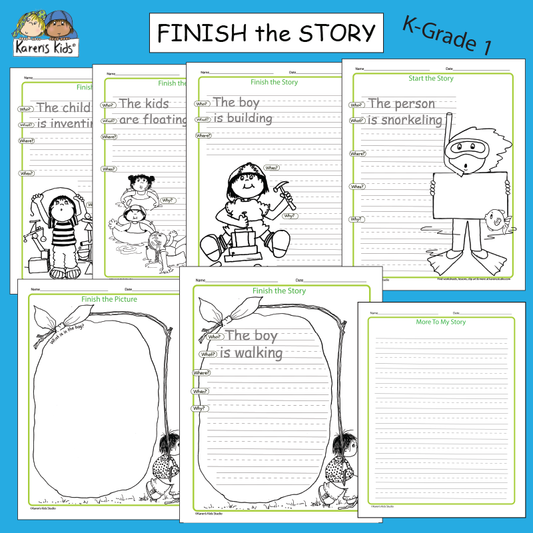 Worksheets FINISH the STORIES K-1  (Karen's Kids Printables)