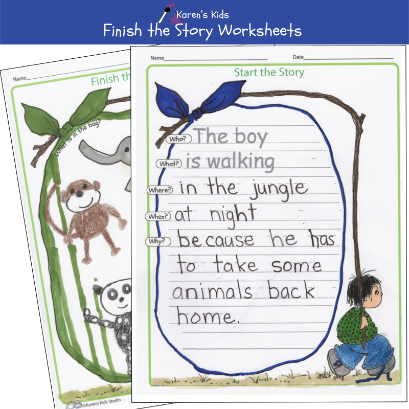 Worksheets FINISH the STORIES K-1  (Karen's Kids Printables)