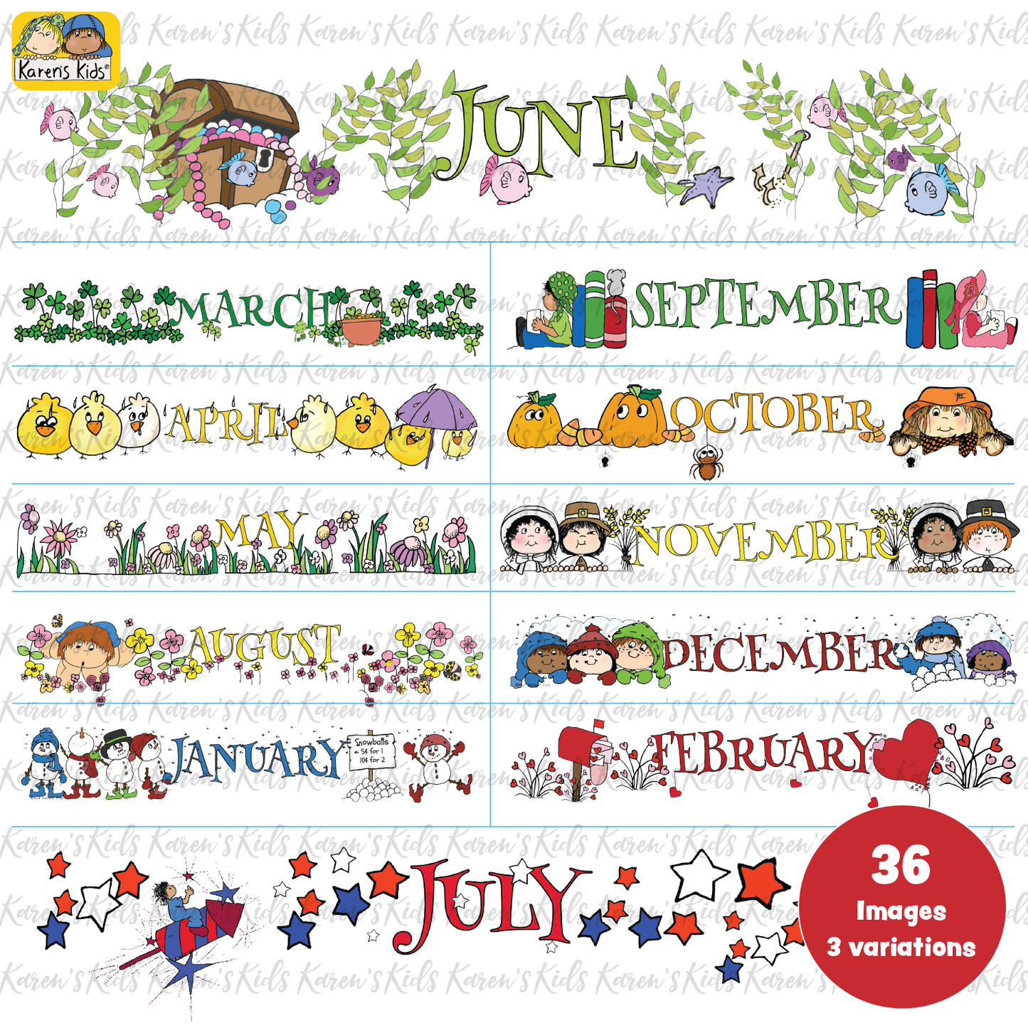 Headers and Footers Clipart Monthly Themes (Karen's Kids Clipart)