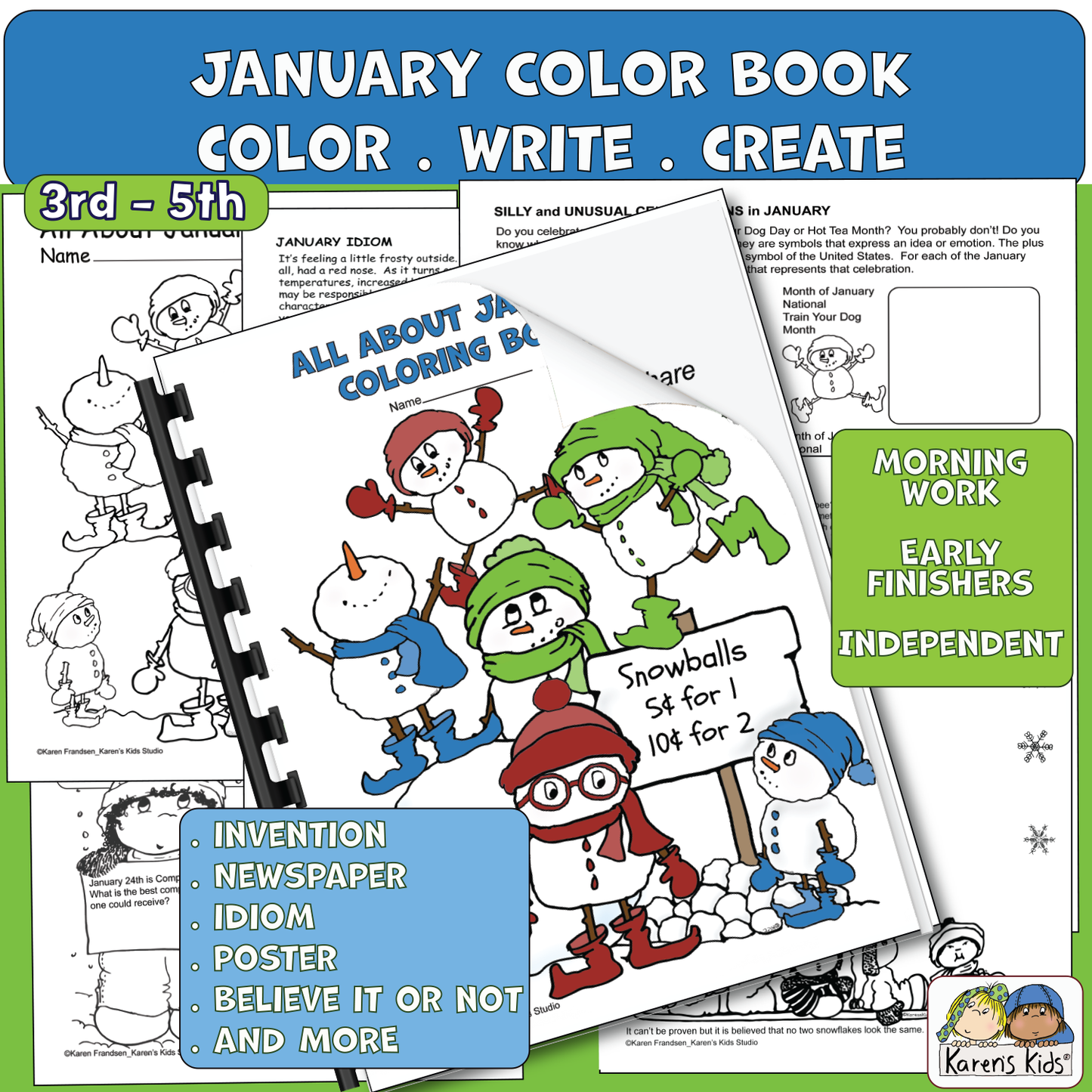 Color Activity Book for January 3rd-5th (Printable)