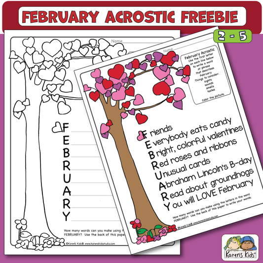 Worksheet February Acrostic Freebie (Karen's Kids Printables)
