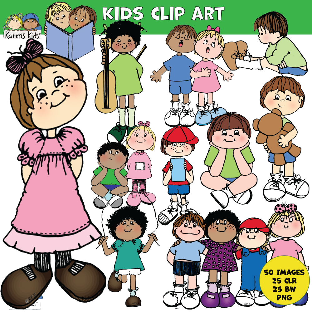Clipart with kids singing, playing instruments, in a row and more.