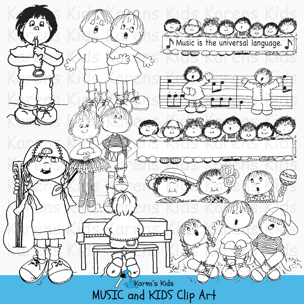 Music clip art in black and white.