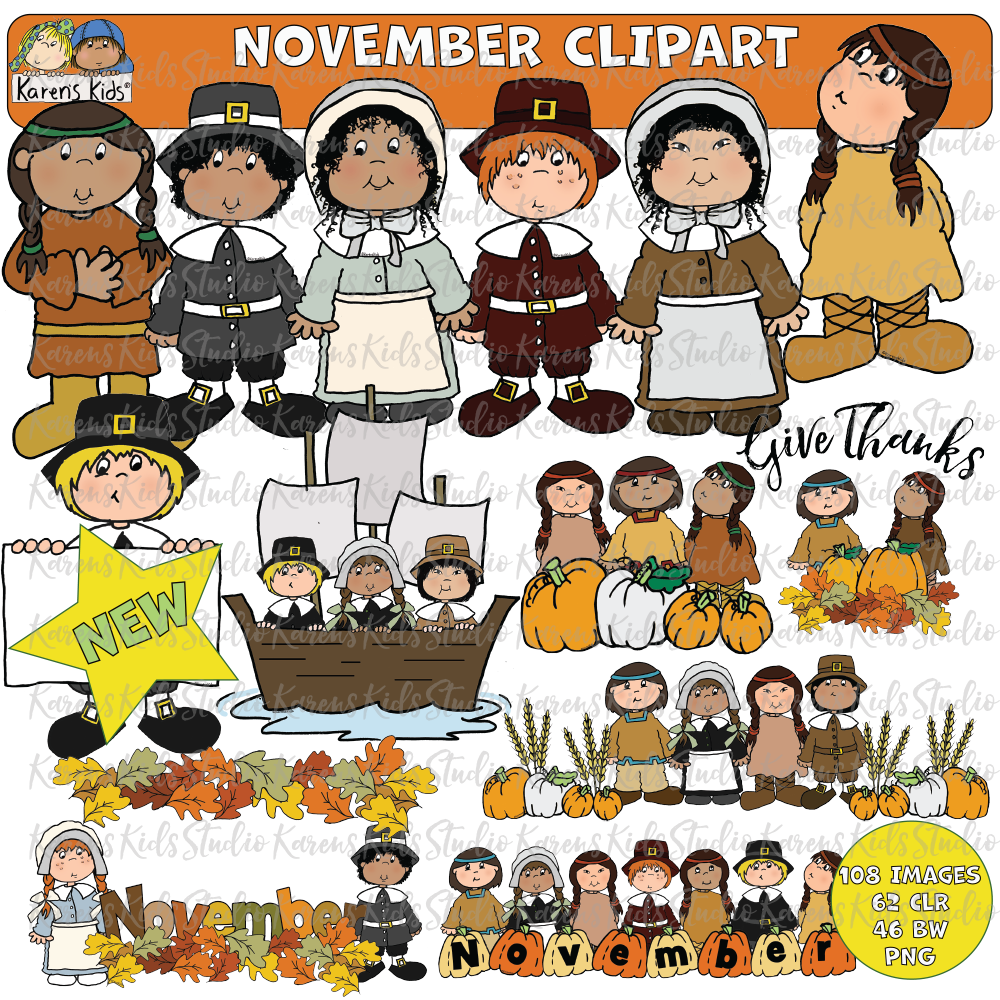 Clipart November_Thanksgiving Kids 3 (Karen's Kids Clipart)