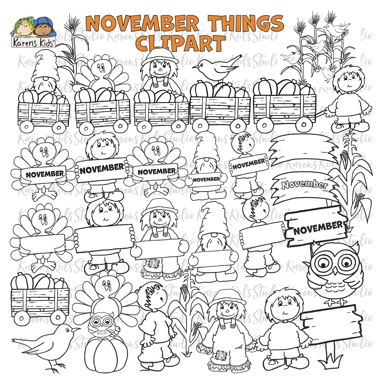 November Things Clipart (Karen's Kids Clipart)
