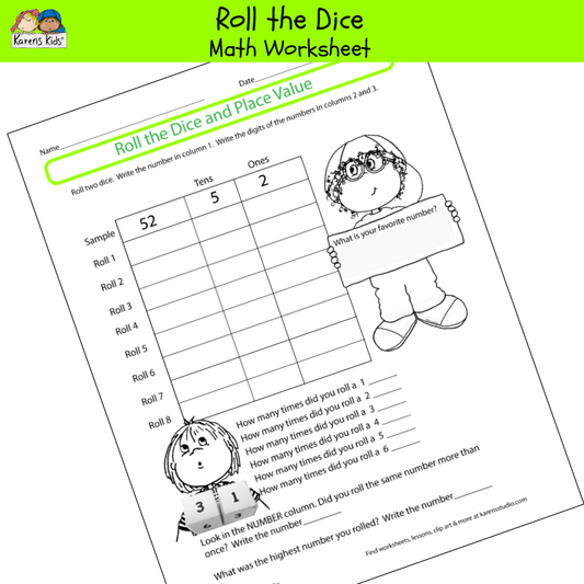 Math Worksheet Freebie ROLL THE DICE MATH (Karen's Kids Printables)