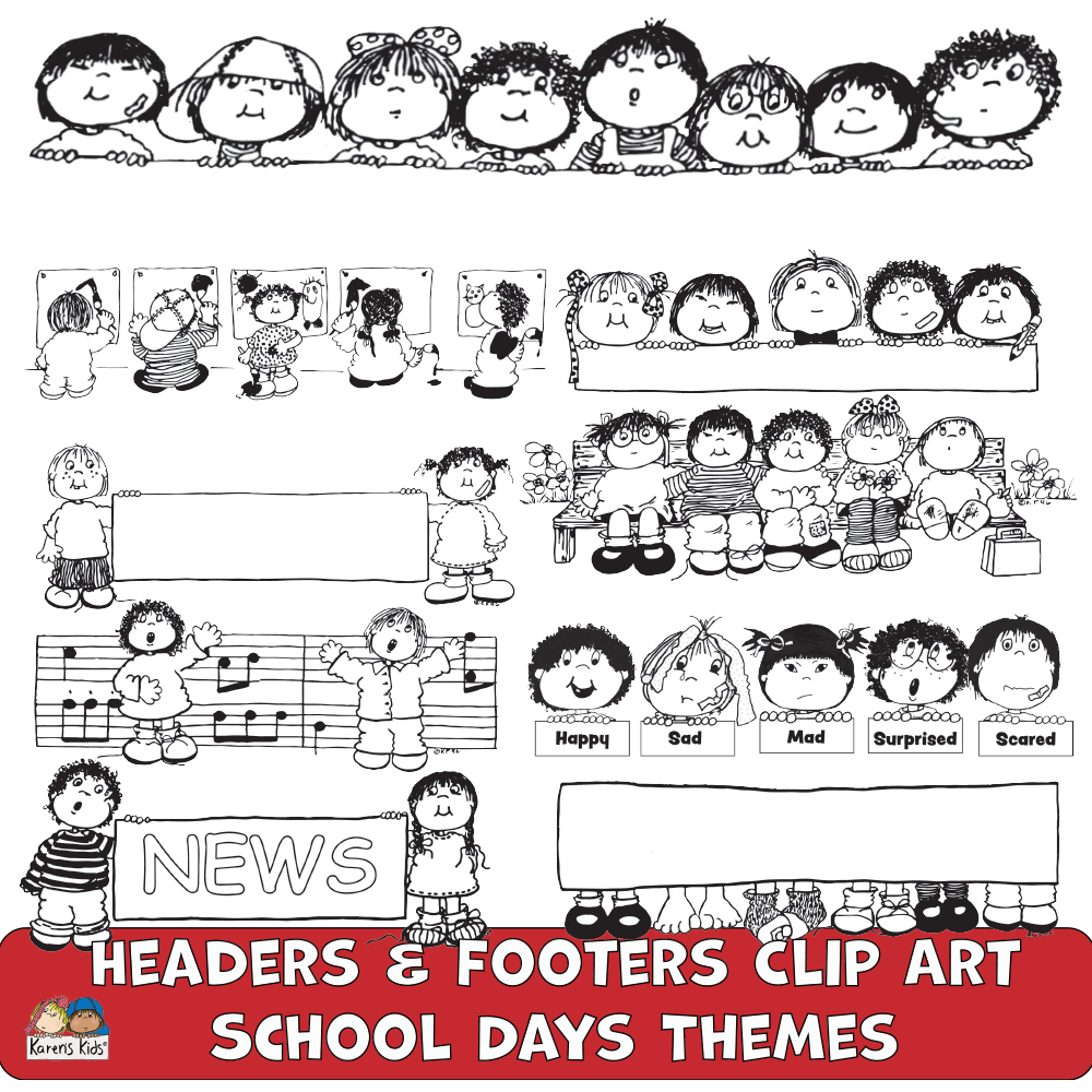 Headers and Footers Clipart School Days Theme (Karen's Kids Clipart)