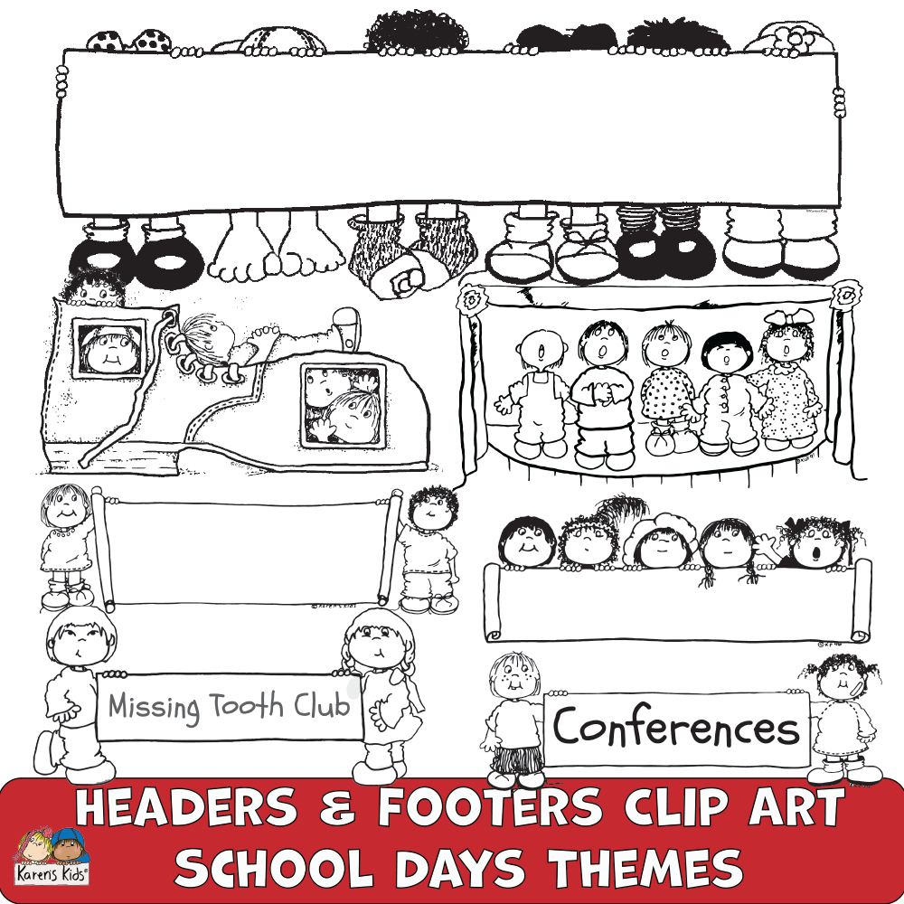 Headers and Footers Clipart School Days Theme (Karen's Kids Clipart)