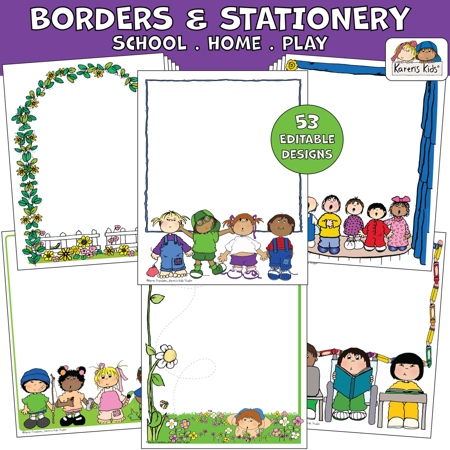 Borders School Home Play Stationery Borders BIG SET (Karen's Kids Editable Printables)