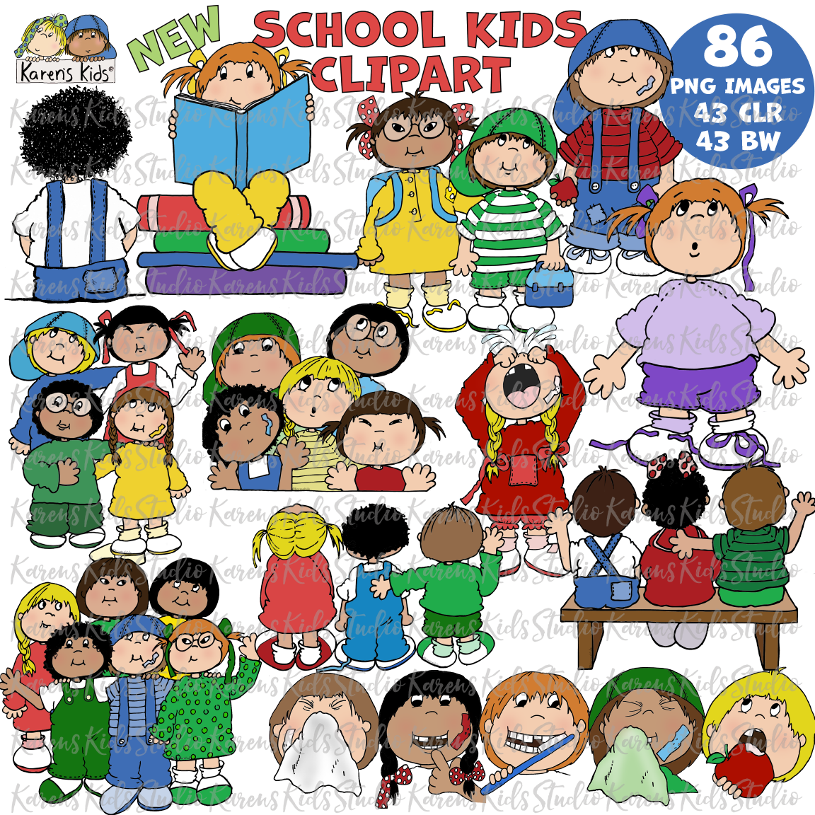 Clip Art School Learning Kids (Karen's Kids Clipart)