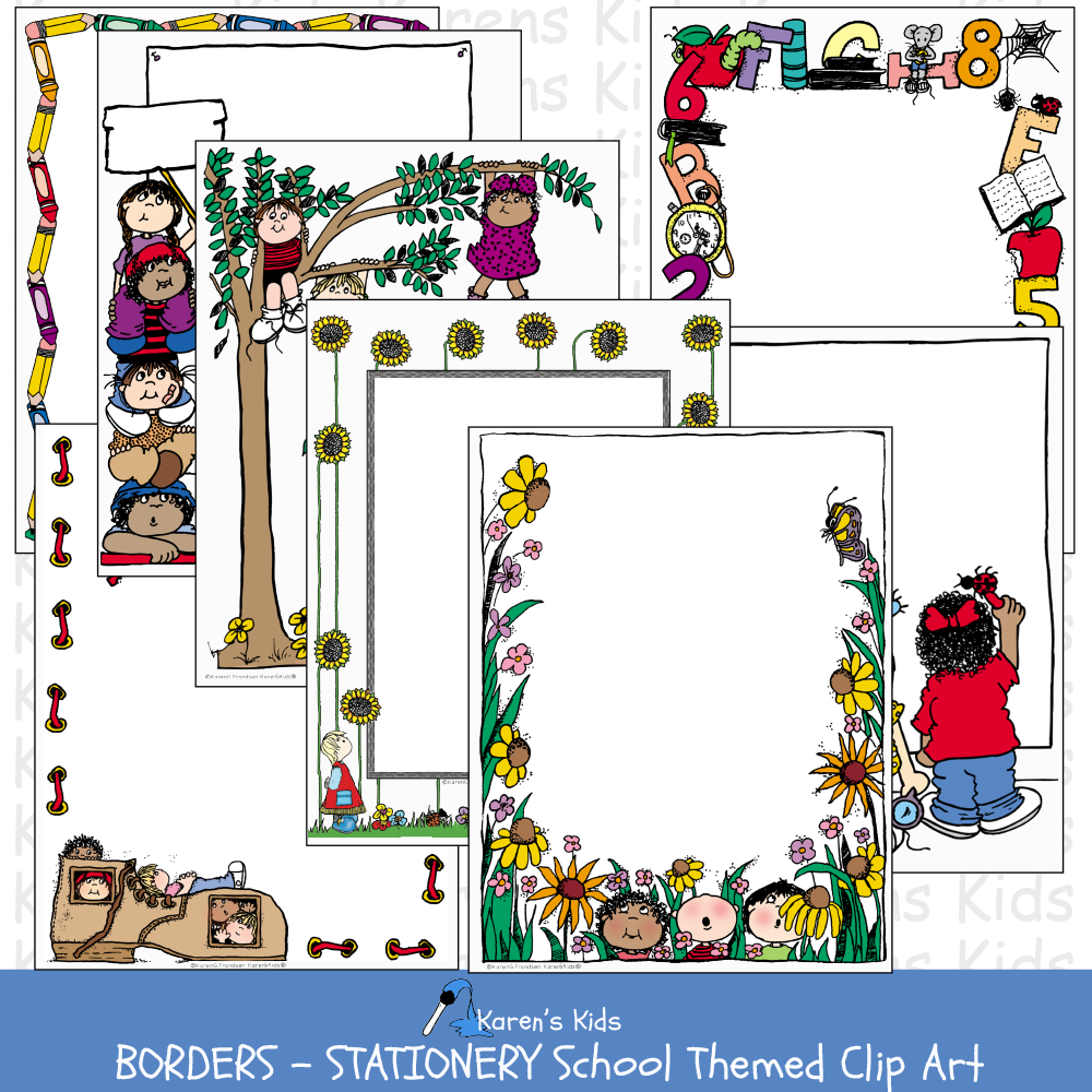 Samples of colorful BORDERS; All Occasion School Themed Borders (Karen's Kids Clip Art)