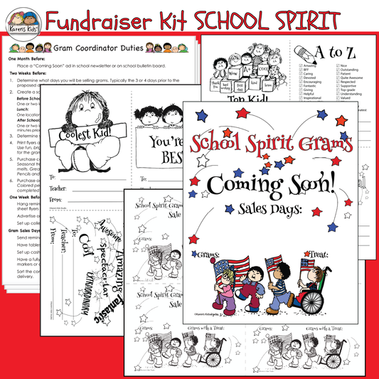 Fundraiser Kit SCHOOL SPIRIT GRAMS (Karen's Kids Editable Printables)