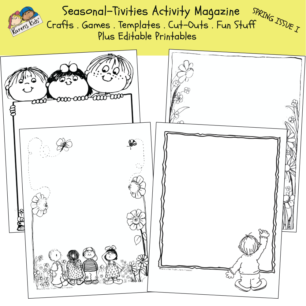 Black and white Spring activity worksheets; flowers, butterflies, etc.