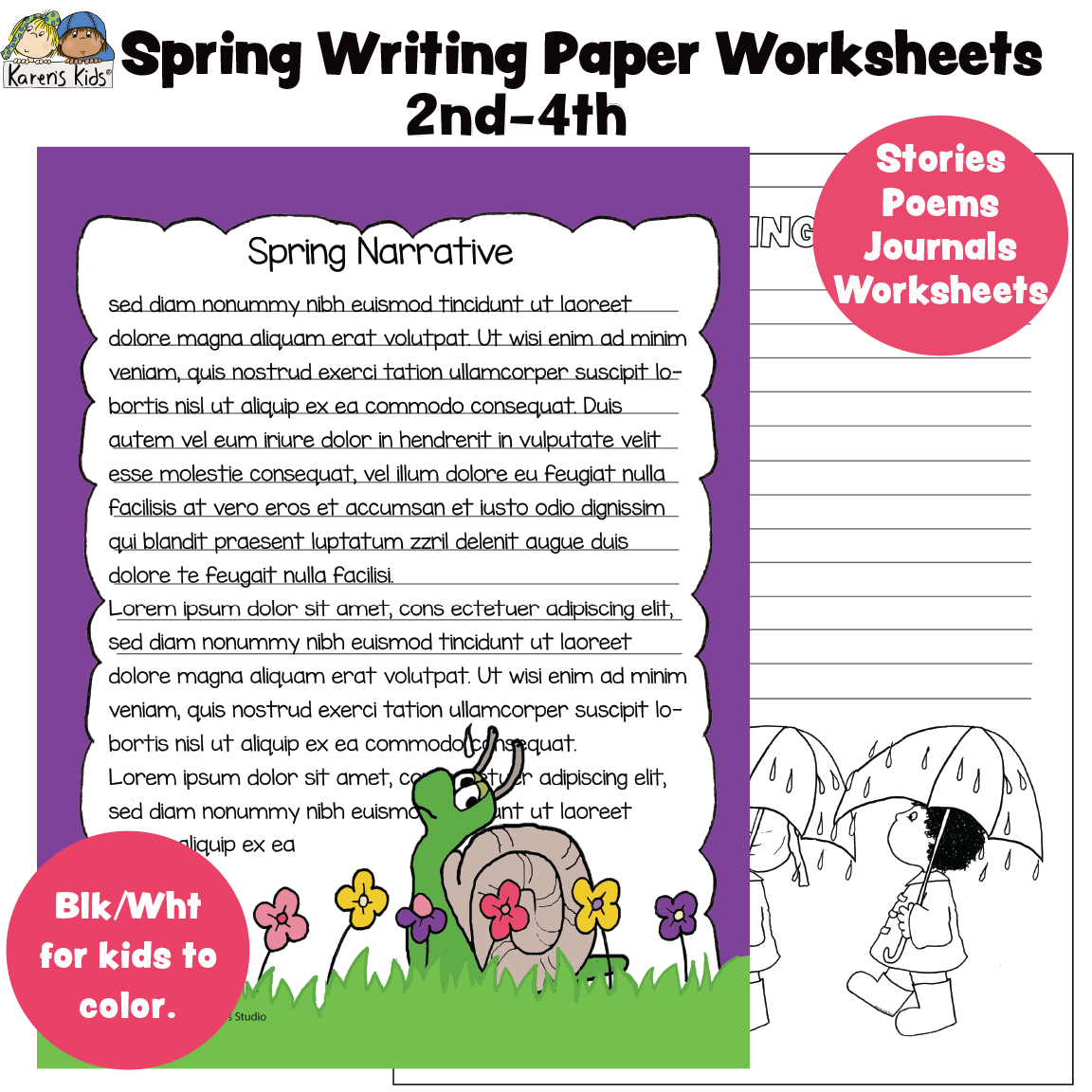 Spring Writing Paper W/WO Lines 2nd-4th) (Karen's Kids Printables)