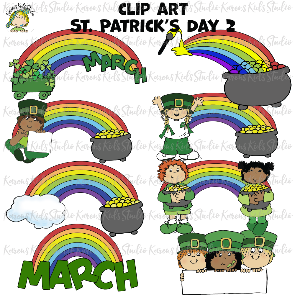 St. Patrick's Day clipart, End of the rainbow clipart and more from Karen's Kids Studio.