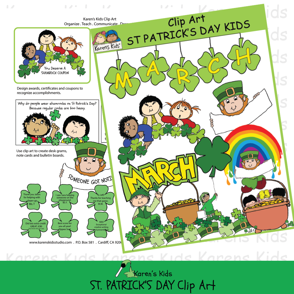 Sample illustrations of St Patricks Day clipart from Karen's Kids.