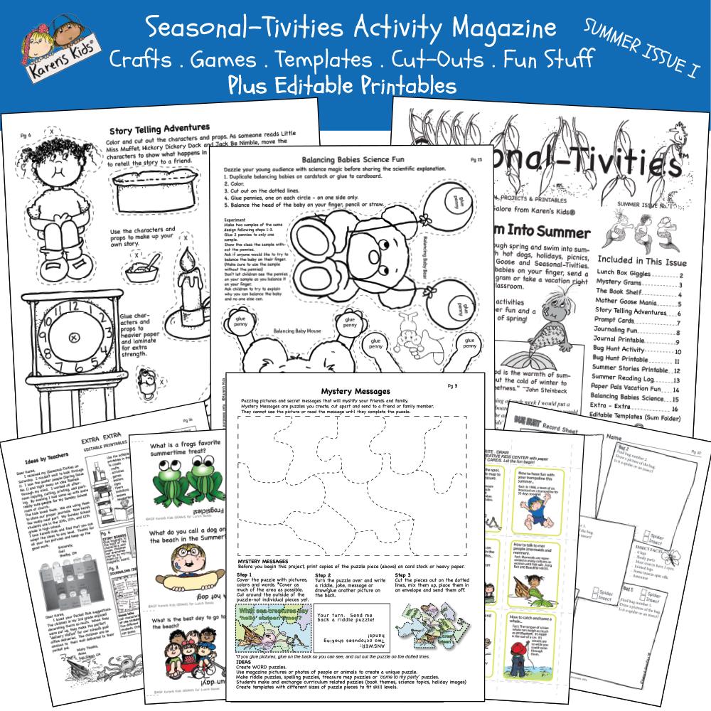 Samples of Summer activity pages; science, story-telling, bear puppets, more.