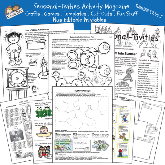 Samples of Summer activity pages; science, story-telling, bear puppets, more.