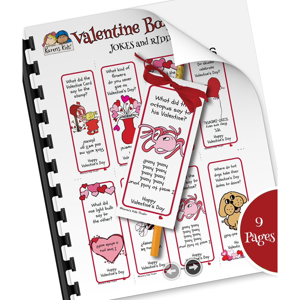 Free Valentine bookmarks with jokes and ready to cut out templates.
