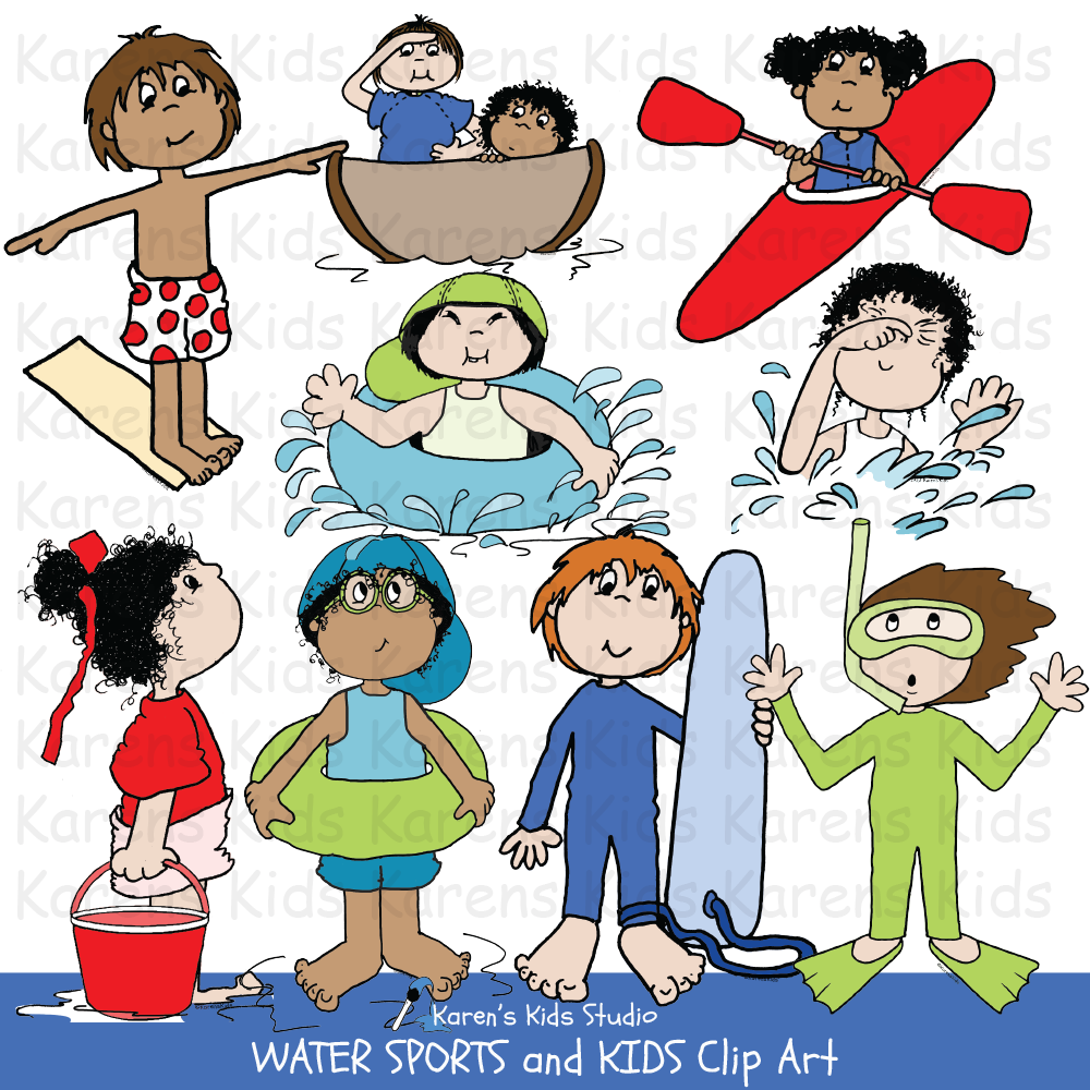 Clip Art of colorful Water Sports and Kids images (Karen's Kids Clipart)